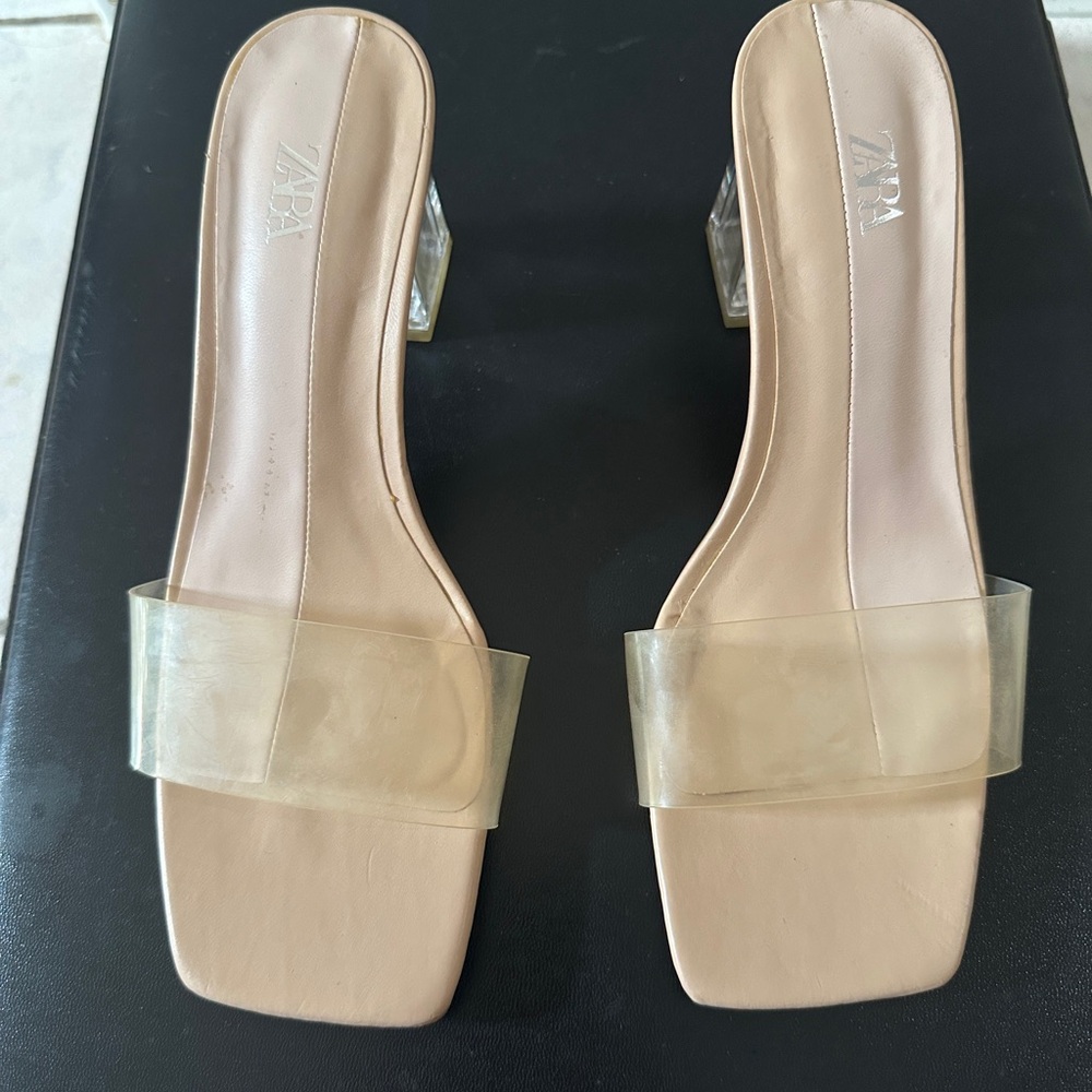 Zara Nude Heels with Transparent Strap